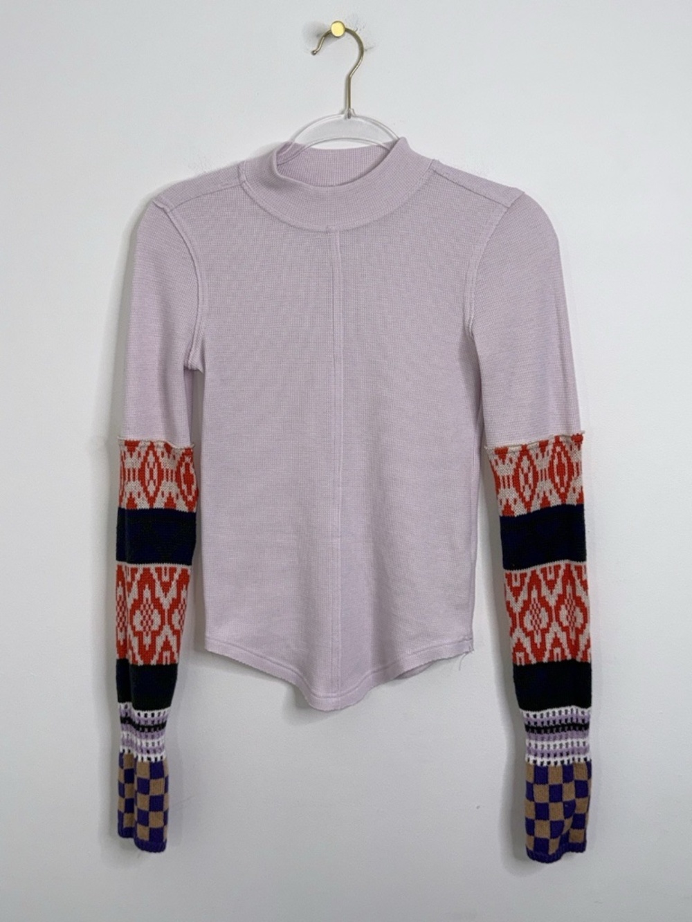 Free People Gorgeous Cuff Thermal Top Women's Sz S Purple Knit Crochet Cuff